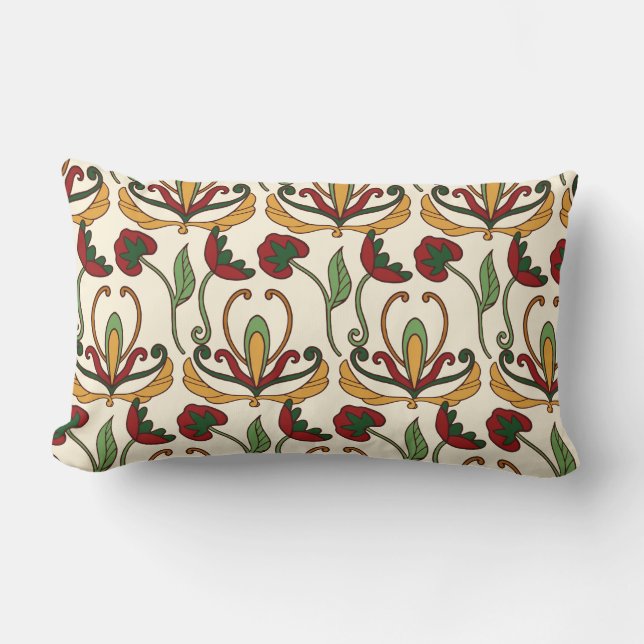 Seamless floral pattern with red and yellow  lumbar pillow (Front)