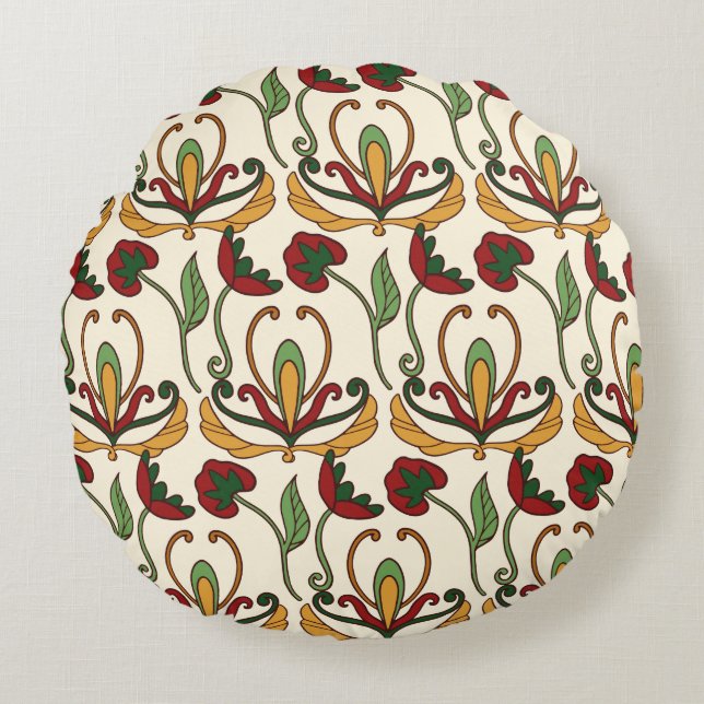 Seamless floral pattern with red and yellow  round pillow (Front)