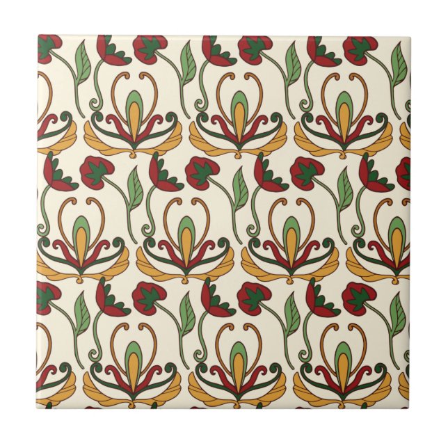 Seamless floral pattern with red and yellow  tile (Front)
