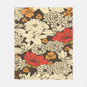 Seamless Floral Pattern With Red Flowers Fleece Blanket