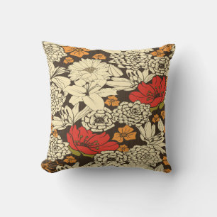 Seamless Floral Pattern With Red Flowers Throw Pillow