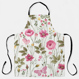 seamless floral pattern with roses and butterfly apron