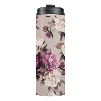 Seamless floral pattern with roses on light backgr thermal tumbler