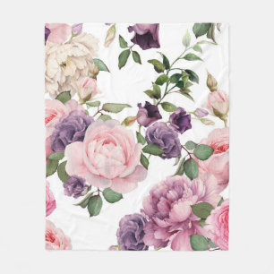 Seamless floral pattern with roses,  watercolor. p fleece blanket