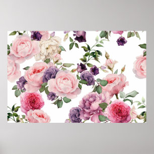Seamless floral pattern with roses,  watercolor. p poster