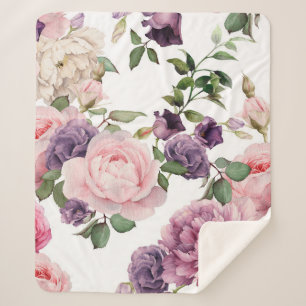 Seamless floral pattern with roses,  watercolor. p sherpa blanket