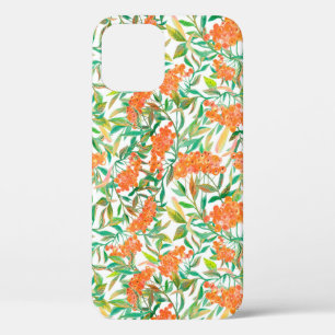 Seamless floral pattern with rowan, leaves on an i iPhone 12 case