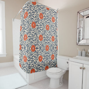Seamless floral pattern with vibrant orange flower