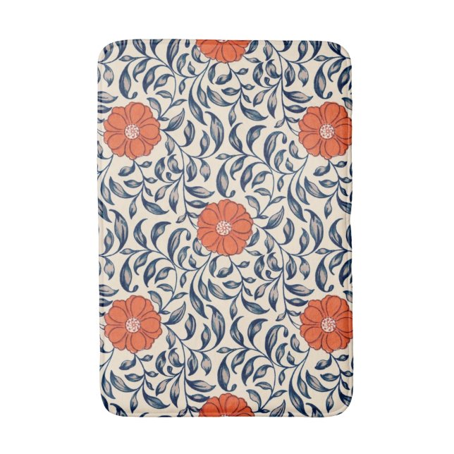 Seamless floral pattern with vibrant orange flower bath mat (Front Vertical)