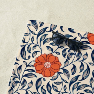 Seamless floral pattern with vibrant orange flower beach towel