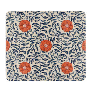 Seamless floral pattern with vibrant orange flower cutting board