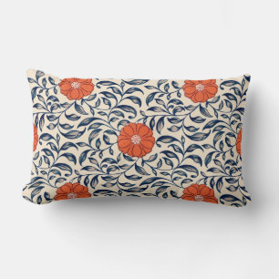 Seamless floral pattern with vibrant orange flower lumbar pillow