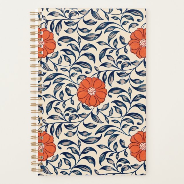 Seamless floral pattern with vibrant orange flower planner (Front)