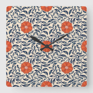 Seamless floral pattern with vibrant orange flower square wall clock