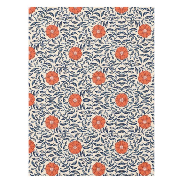 Seamless floral pattern with vibrant orange flower tablecloth (Front)