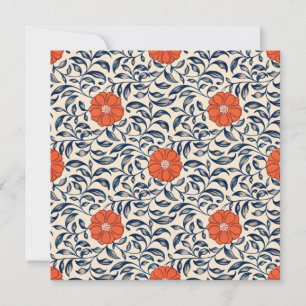 Seamless floral pattern with vibrant orange flower thank you card