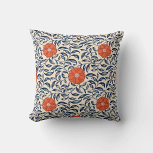 Seamless floral pattern with vibrant orange flower throw pillow