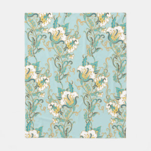 Seamless floral pattern with white cotton flowersl fleece blanket