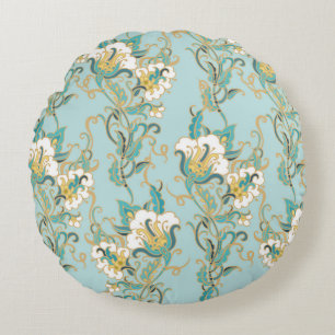 Seamless floral pattern with white cotton flowersl round pillow