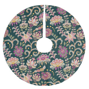 Seamless Floral Pink Dark Background Brushed Polyester Tree Skirt