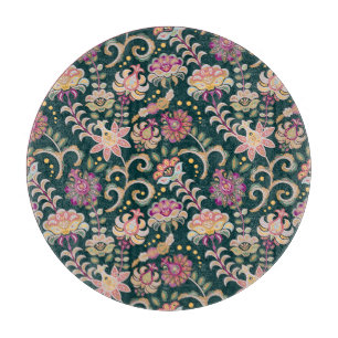 Seamless Floral Pink Dark Background Cutting Board