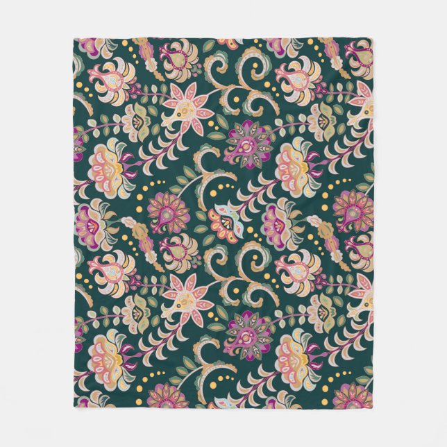 Seamless Floral Pink Dark Background Fleece Blanket (Front)