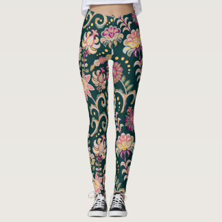 Seamless Floral Pink Dark Background Leggings