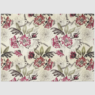 Seamless floral pink flowers leaves watercolor pat tissue paper