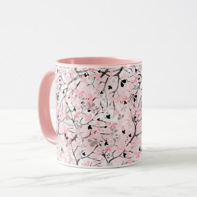 Seamless floral spring flowers leaves branches pin mug (Front Left)