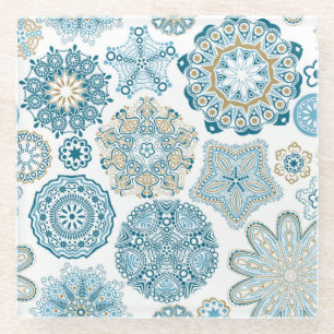 Seamless Floral Square: Copy Tiling Glass Coaster