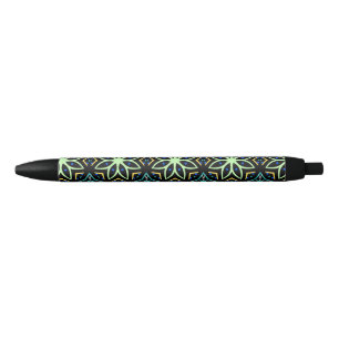 Seamless Floral Symmetrical Pattern Black Ink Pen