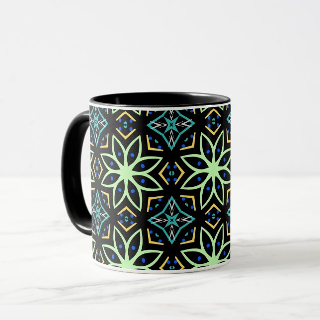 Seamless Floral Symmetrical Pattern Mug (Front Left)