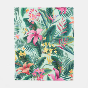 seamless floral tropical pattern with hibiscus and fleece blanket