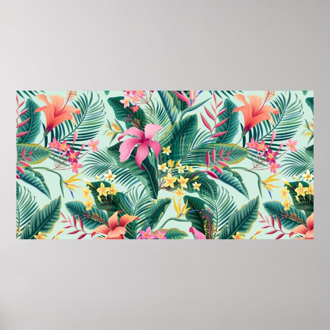 seamless floral tropical pattern with hibiscus and poster (Front)