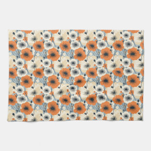 Seamless Floral With Orange, White, and Black Flow Kitchen Towel