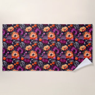 Seamless Floral With Red, Orange, Purple Flowers Beach Towel