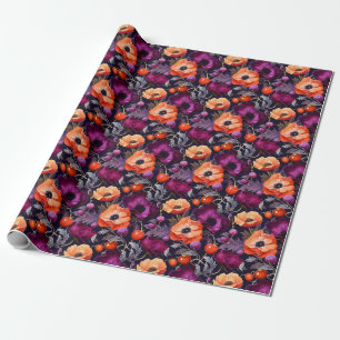 Seamless Floral With Red, Orange, Purple Flowers Wrapping Paper