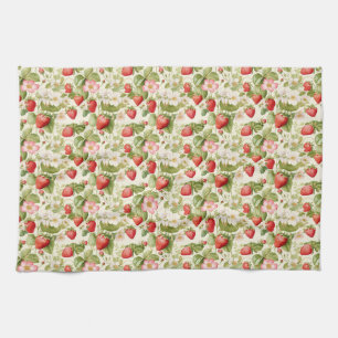 Seamless Floral With Red Strawberries Kitchen Towel