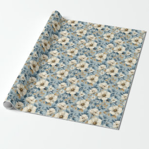 Seamless Floral With White and Beige Flowers Wrapping Paper
