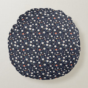 Seamless Floral With White, and Yellow Flower Round Pillow
