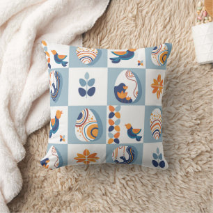 Seamless Flower abstract plants and Birds Throw Pillow