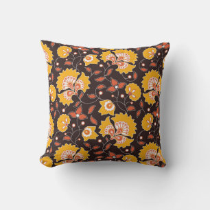 seamless flower colored indian style pattern on br throw pillow
