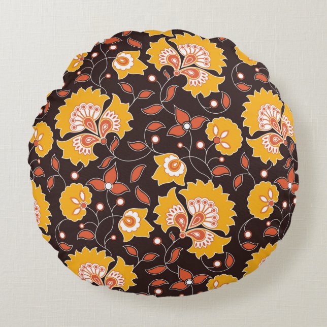 seamless flower coloured indian style pattern on b round pillow (Front)