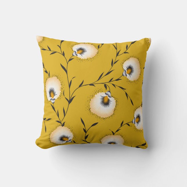 seamless flower pattern on yellowabstract,art,flow throw pillow (Front)