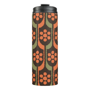 Seamless flower repeat pattern orange gold50s,60s, thermal tumbler