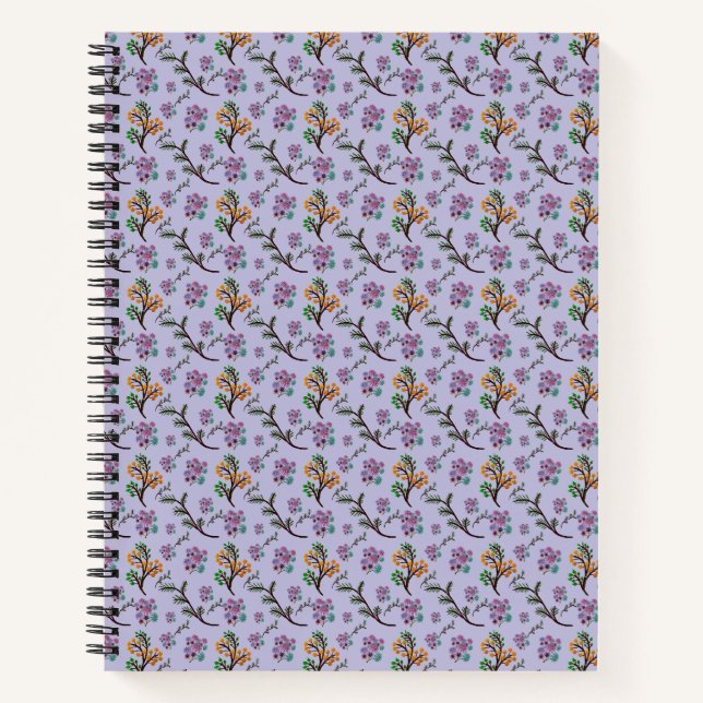 Seamless Forest Leaves Pattern Dark Botanical  Notebook (Front)