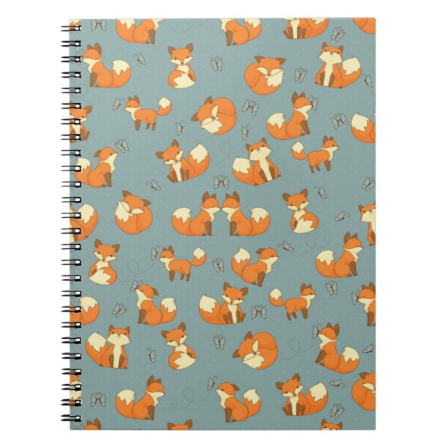 Seamless Fox and Butterfly Pattern Notebook (Front)