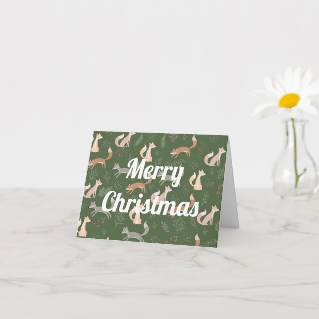 Seamless Fox Winter Branches and Leaves Pattern Card (Small Plant)