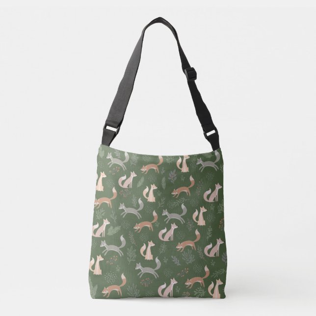 Seamless Fox Winter Branches and Leaves Pattern Crossbody Bag (Front)