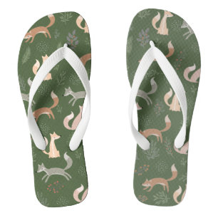 Seamless Fox Winter Branches and Leaves Pattern Fl Flip Flops